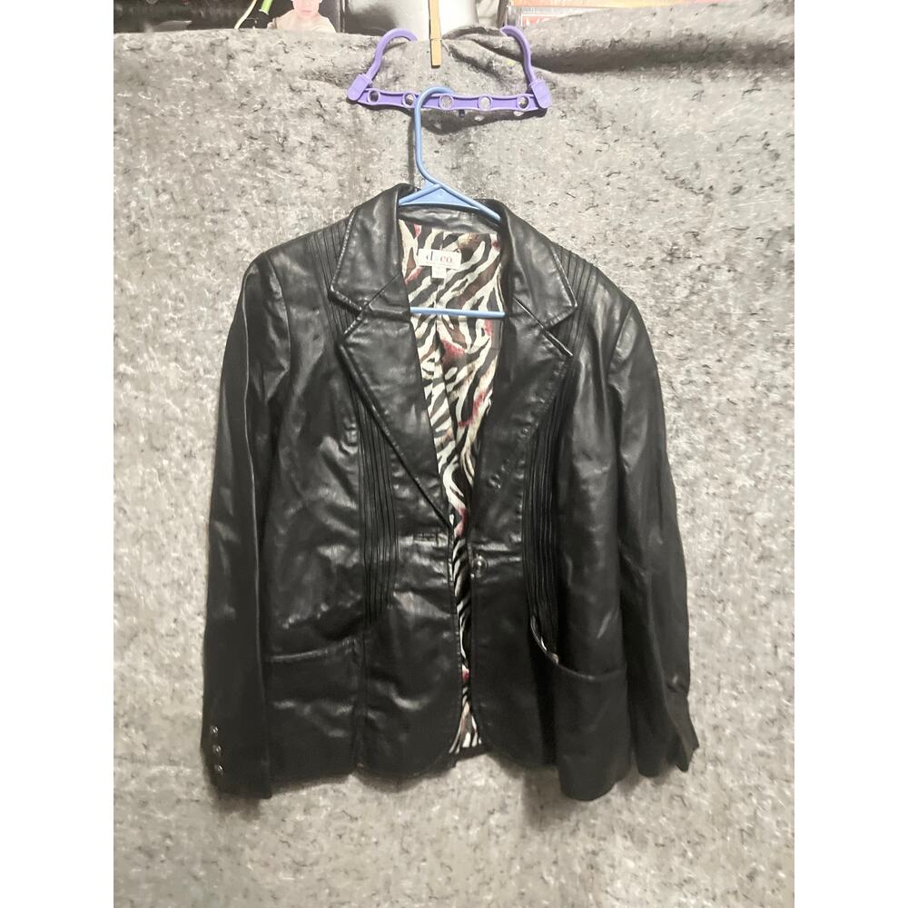 D&CO Blue Leather Jacket Women's One Button Size S